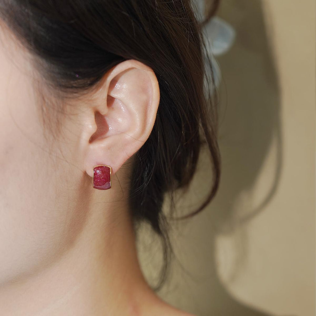 【Stud Earrings】Glittery Resin in Purple, Red, White & Blue-Gray - for Daily Wear
