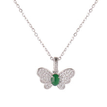 Load image into Gallery viewer, 【Pendant Necklace】Butterfly-shape Jadeite Pendant with Silver-made Chain Necklace, Shining Zircon, Elegant Jadeite Jewelry Pendant Necklace for Women