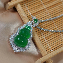 Load image into Gallery viewer, 【Pendant Necklace】Green Chalcedony Gourd Pendant Necklace with  Alloy Frame &amp; Zircon Accents fashion Jewelry gift for women Fortune Blessing