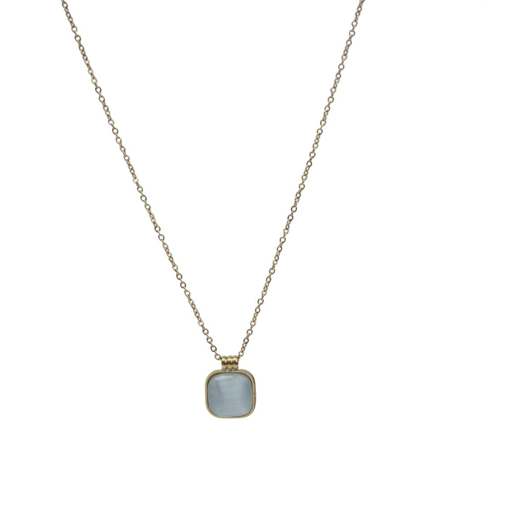Minimalist Golden Chain Necklace with Square Cat's Eye Stone Pendant, Elegant Daily Wear for Fashion Women