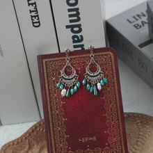 Load image into Gallery viewer, 【Pendant Earrings】Teal Crystal &amp; Pearl Earrings - Gold-Plated Layered Chain Design - Refined Versatility for Elegant Ladies