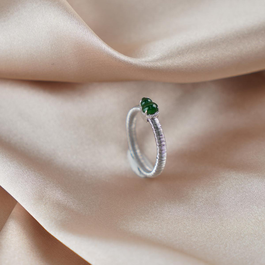 【Ring】S925 Silver Green Jadeite Gourd Ring Lucky Charm Jewelry Elegant Daily Accessory for Women