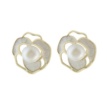 Load image into Gallery viewer, 【Stud Earring】Golden Floral Elegant Natural Pearl Stud Earring with Silver Post, Perfect Gift for Lover