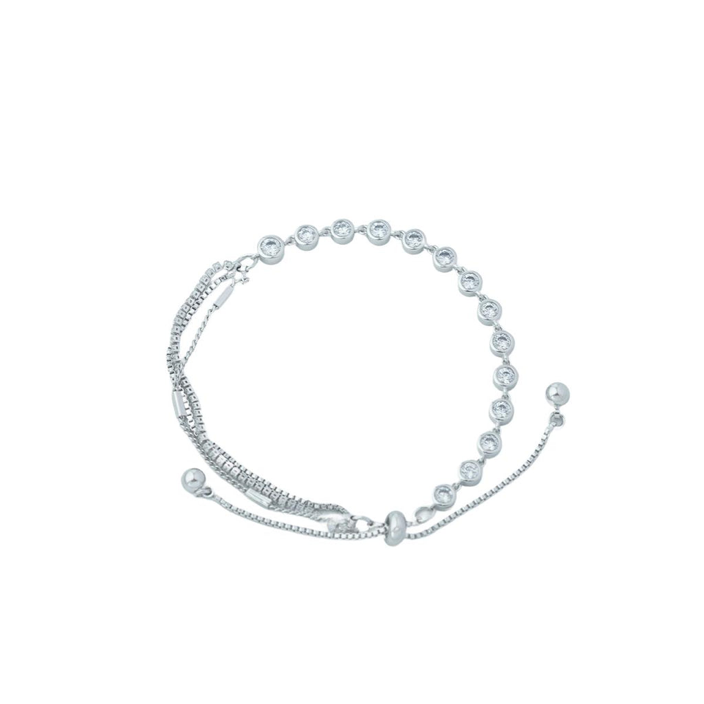 Elegant Silver-Tone Crystal Bracelet with Adjustable Chain, Dainty Layering Jewelry for Women