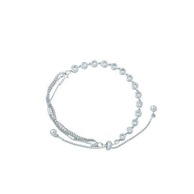 Elegant Silver-Tone Crystal Bracelet with Adjustable Chain, Dainty Layering Jewelry for Women