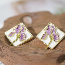 Load image into Gallery viewer, 【Square Stud Earrings】Gold-Plated Purple Flower Artistic Studs for Daily Chick