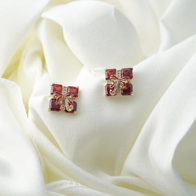 【Stud Earrings】Black/Red Gift - Box & Bow Earrings, Elegant & Playful, Ideal for Women Loving Party Glam