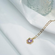 Load image into Gallery viewer, 【Pendant Necklace】 Purple Enamel &amp; Pearl Pendant with Cute Pearl, Antique-Inspired Jewelry for Ladies