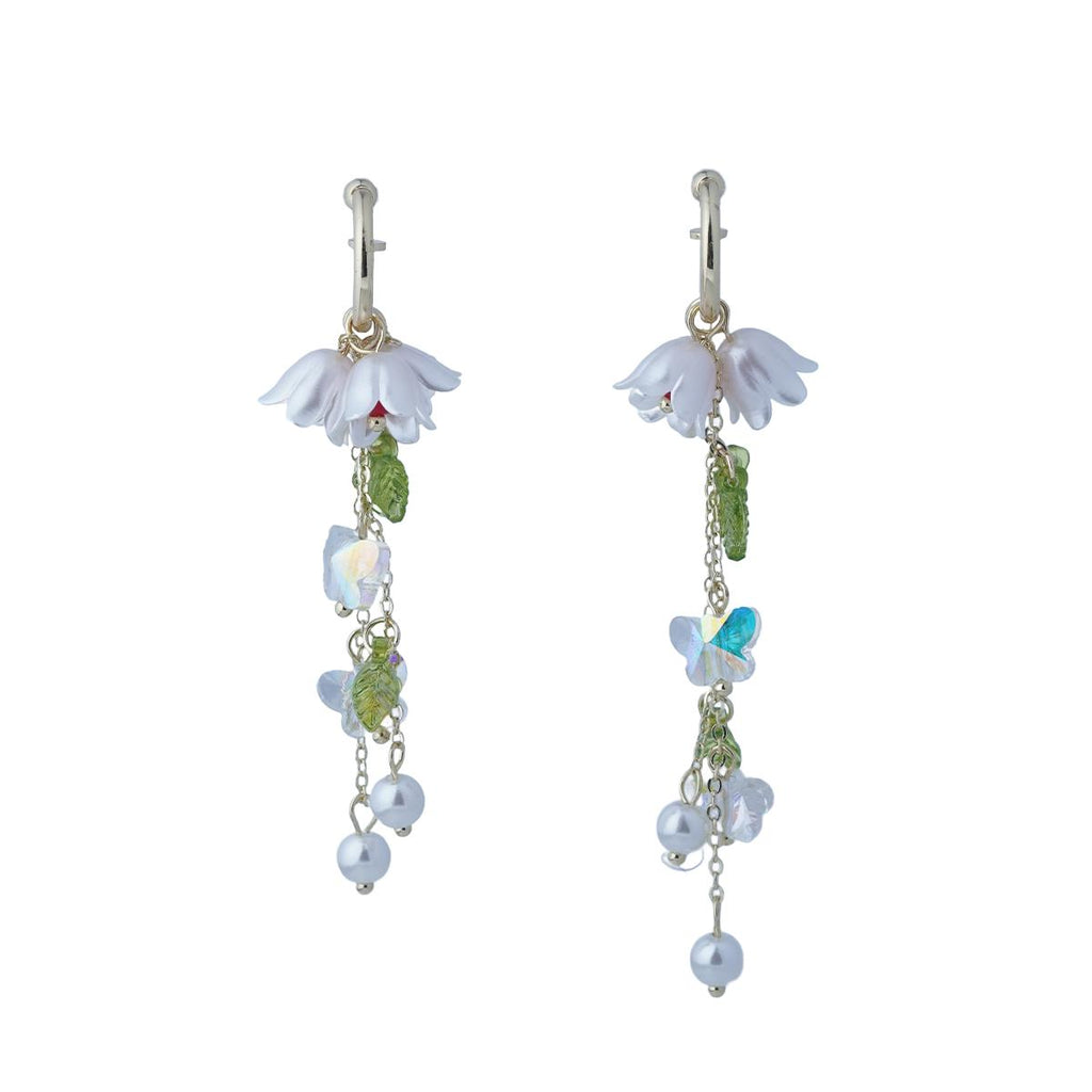 【Drop Earrings】Alloy Gold Plated Flower & Pearl Earrings with Resin Butterfly, Romantic Sweet Style for Women