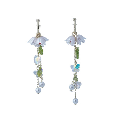 【Drop Earrings】Alloy Gold Plated Flower & Pearl Earrings with Resin Butterfly, Romantic Sweet Style for Women