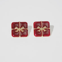 Load image into Gallery viewer, 【Stud Earrings】Red Enamel Gift - Box Earrings with Gold Bow, Chic Jewelry for Girls