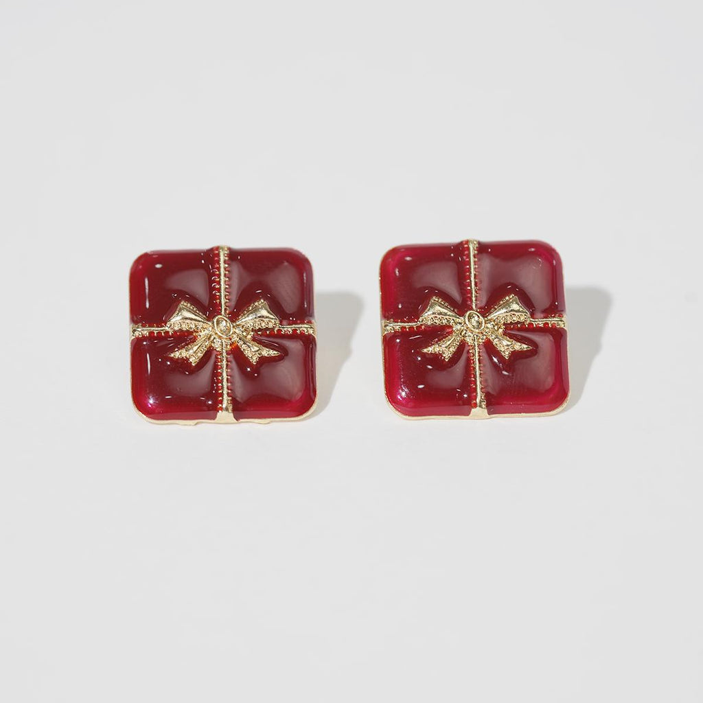 Subang Stud, Enamel Merah, Barang Kemas Bergaya, untuk Kanak-kanak Perempuan, Didatangkan dengan Ikatan bentuk rama-rama Emas, Termasuk Kotak
