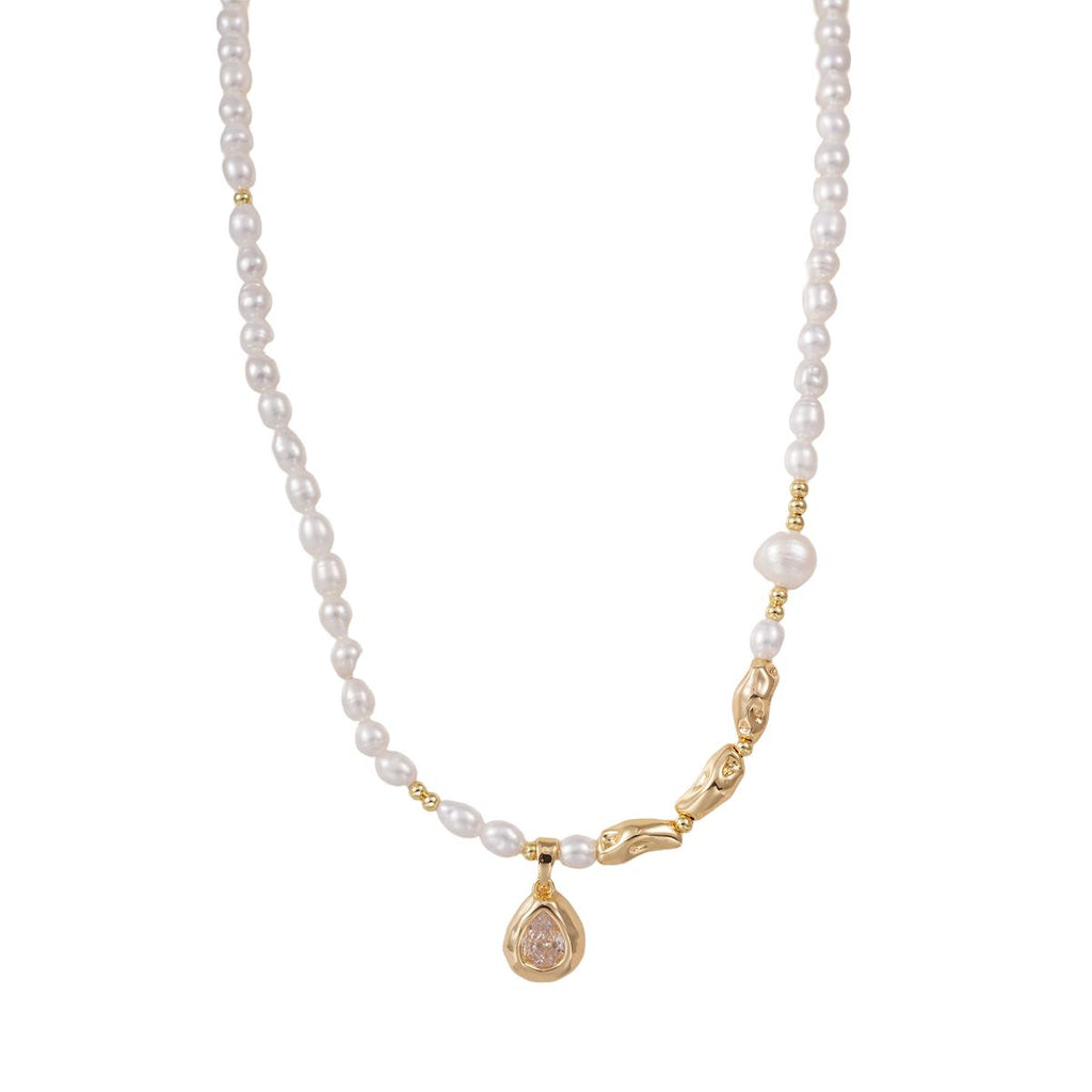 【Necklace】Bright Copper Chain Natural Freshwater Pearl Beaded Necklace with Classic Pendant Accent, Elegant Necklace for Women