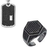 YOSZO 1 Set Black Jewelry Dog Tag Pendant and Open Ring Iced Out Cubic Zirconia Jewelry for Men Women Hip Hop Jewelry