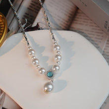 Load image into Gallery viewer, 【Pendant Necklace】 Silver-Tone Chain with Blue Zircon &amp; Sized Pearls Drop Pendant Necklace - Minimalist Layered Necklace for Women, Cool-Toned Elegant Jewelry