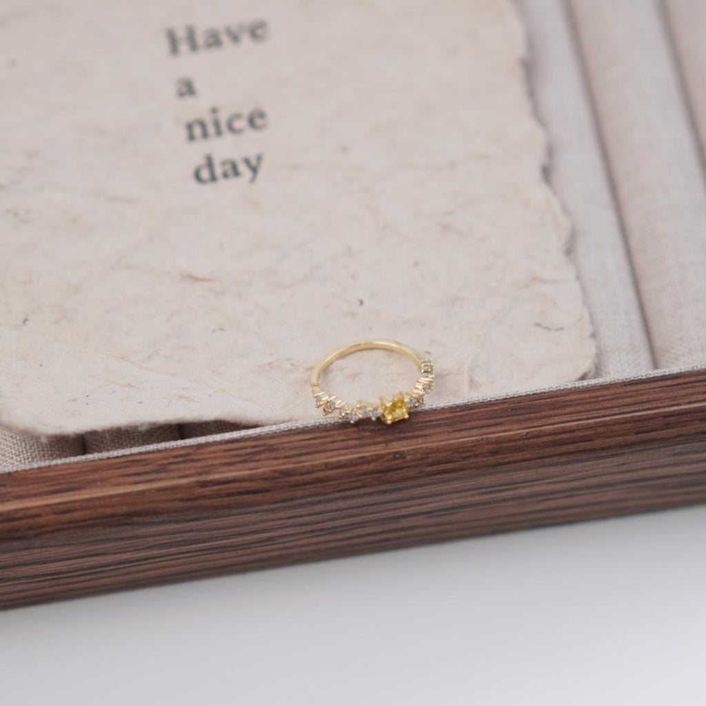 【Open Ring】Gold/Silver Plated Copper Alloy Rings with Yellow/Green Square Zircon, Chic Daily Jewelry for Women