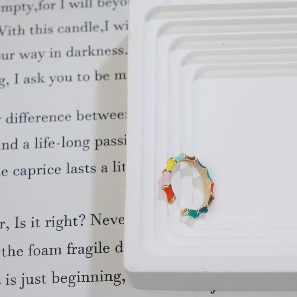 Cincin Enamel, Sendi Buluh, Cincin Aloi Berwarna-warni, Bergaya dan Tradisional, Sesuai untuk Dipakai Harian, Hadiah untuk Wanita stainless  steel  ring Jewelry