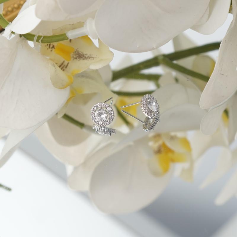 【Stud Earrings】Silver-Tone Crystal Halo Stud Earring - Timeless Minimalist for Women Everyday Sparkle