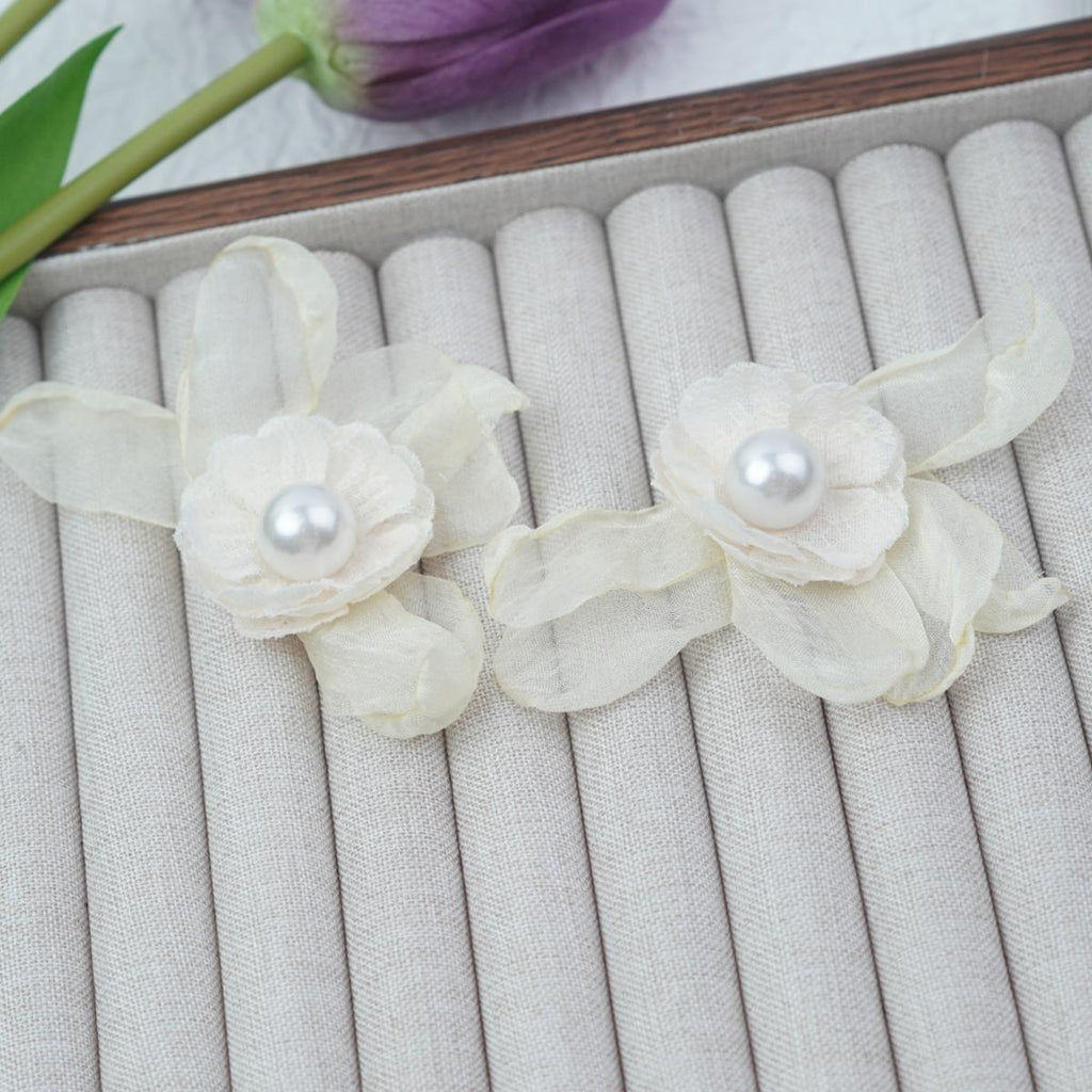 【Stud Earrings】Pink/White Fabric Flower Earrings with Pearl, Romantic & Sweet for Fashion Girls