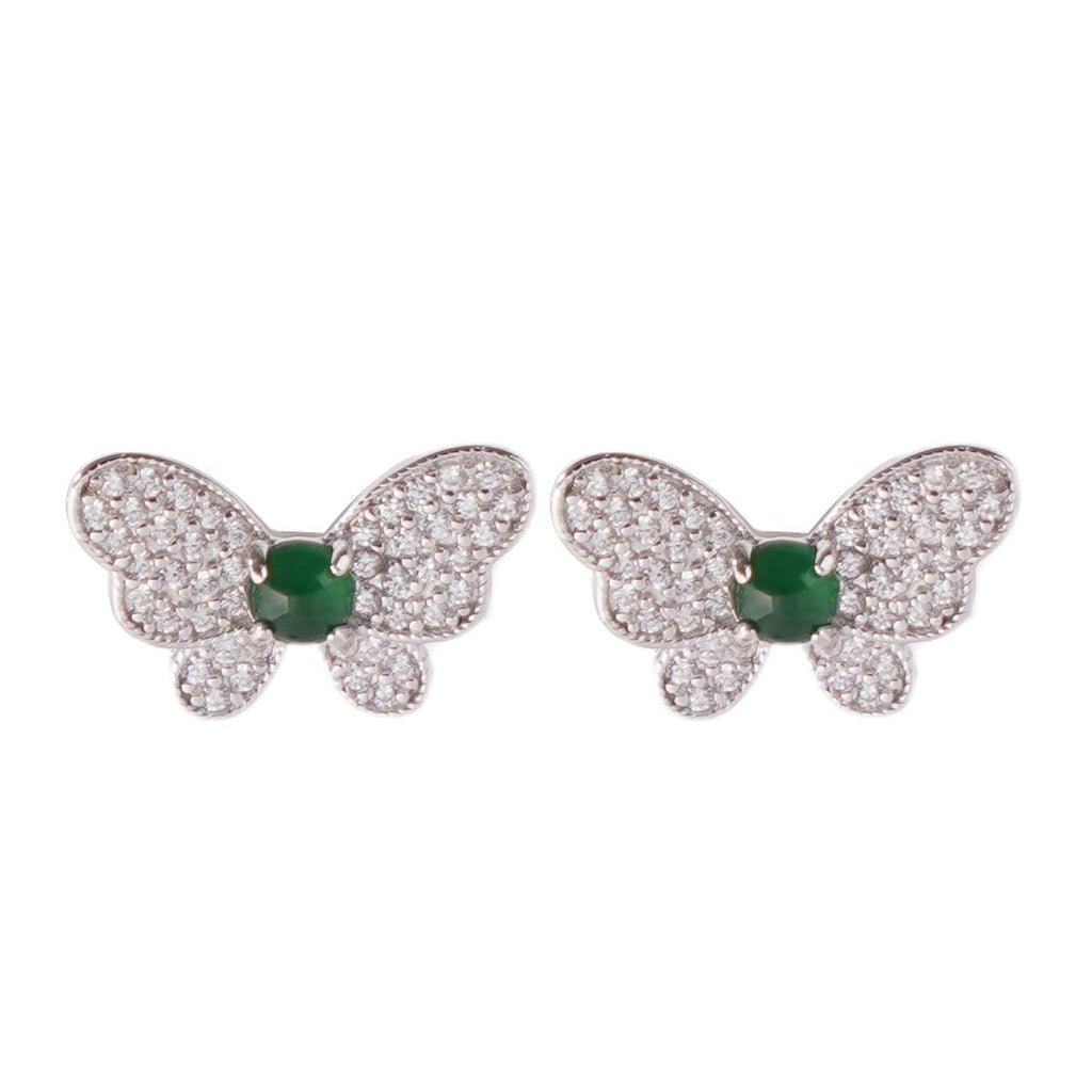 【Stud Earrings】Butterfly Design Green Jade Zirconia Pavé Stud Earrings Elegant Perfect Jewelry Wonderful Gifts for Women