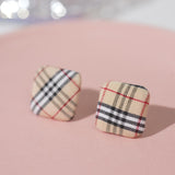 【Stud Earrings】 Square Plaid Fabric Retro British Style for Daily & Vintage Wear