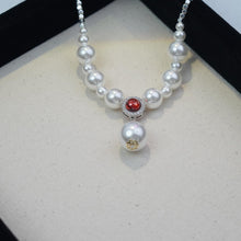 Load image into Gallery viewer, 【Pendant Necklace】Gradient Pearl Necklace Set, Red &amp; Blue Gemstone Jewelry, Elegant Silver Chain with Zircon Accents, Luxury Gift for her