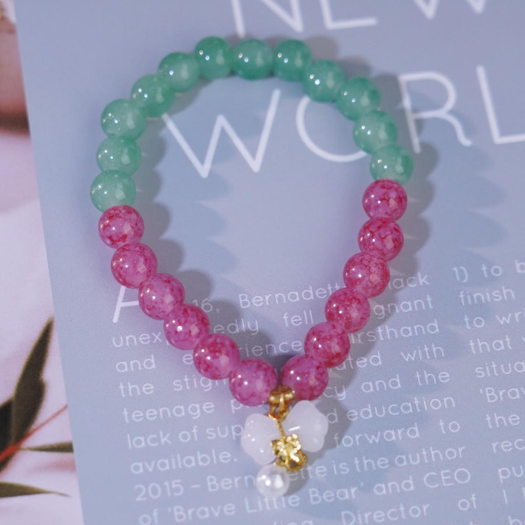 Gelang Manik, Hijau dan Merah Jambu, dengan Pesona, Aksen Merah, Barang Kemas Elegan, Hadiah untuk Wanita, Gelang