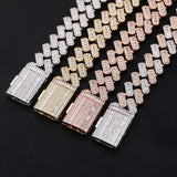 YOSZO 20MM 6 Times 14k Gold Plated Cuban Link Chain Full Iced Out Bling Round Baguette Cut Cubic Zirconia with Prong Setting Simulated Diamond Chain Choker Necklace for Men Women