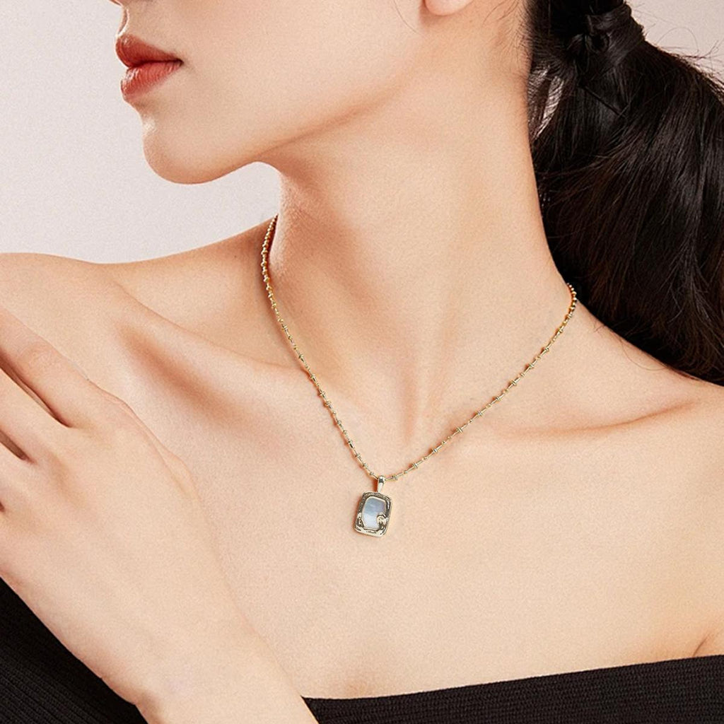 【Pendant Necklace】 Silver-Tone Copper Beaded Chain Pendant Necklace - Clean Layered Jewelry, Natural Elegance for Women