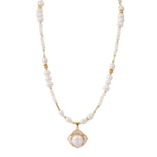 Load image into Gallery viewer, 【Pendant Necklace】Brass Pearl &amp; Shell Beaded Chain with Geometric Pendant Necklace Elegant Jewelry Gift for Women