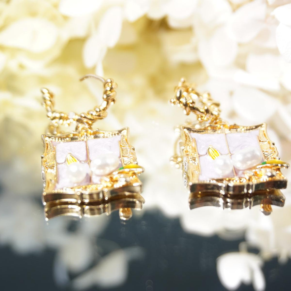 【Drop Earrings】Purple French Court Style Earrings with Pearl Decorated, Romantic & Elegant for Women
