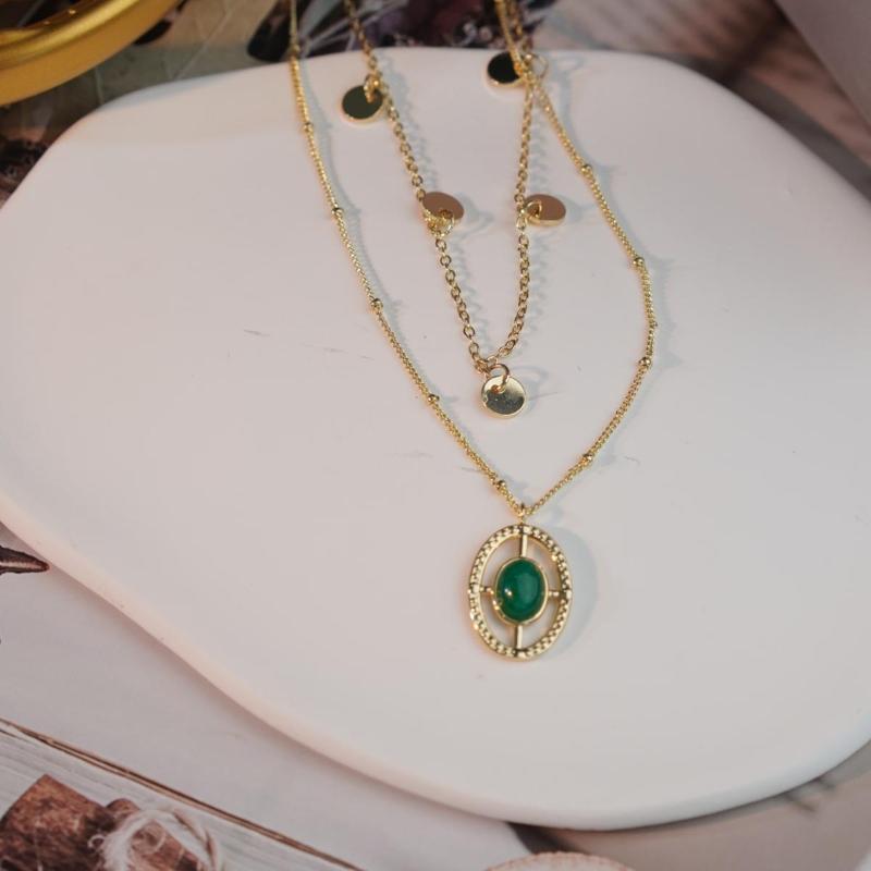 【Pendant Necklace】 Asymmetric Chain Design with Tiger Eye Pendant Necklace for Elegant Women