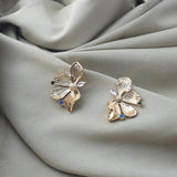 【Stud Earrings】Gold Plated Vintage Flower Earrings with Colorful Gems, Elegant Retro Style for Ladies