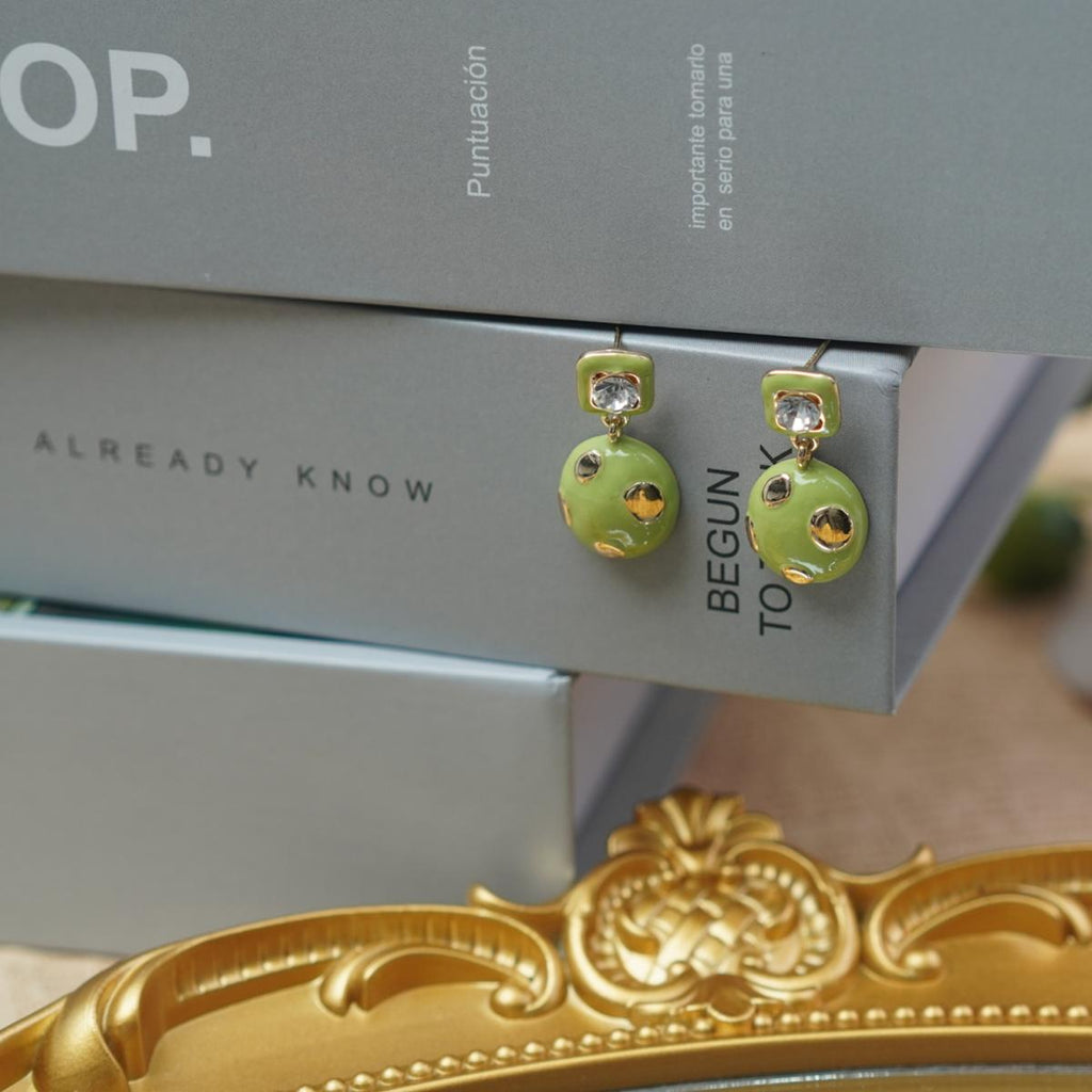 【Drop Earrings】Green Enamel Earrings, Cute Design, Stylish Daily Accessories for Women