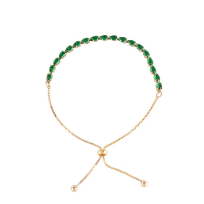Adjustable Tennis Bracelet Stainless Steel Chain Green Cubic Zirconia Rose Gold Elegant Jewelry for Women