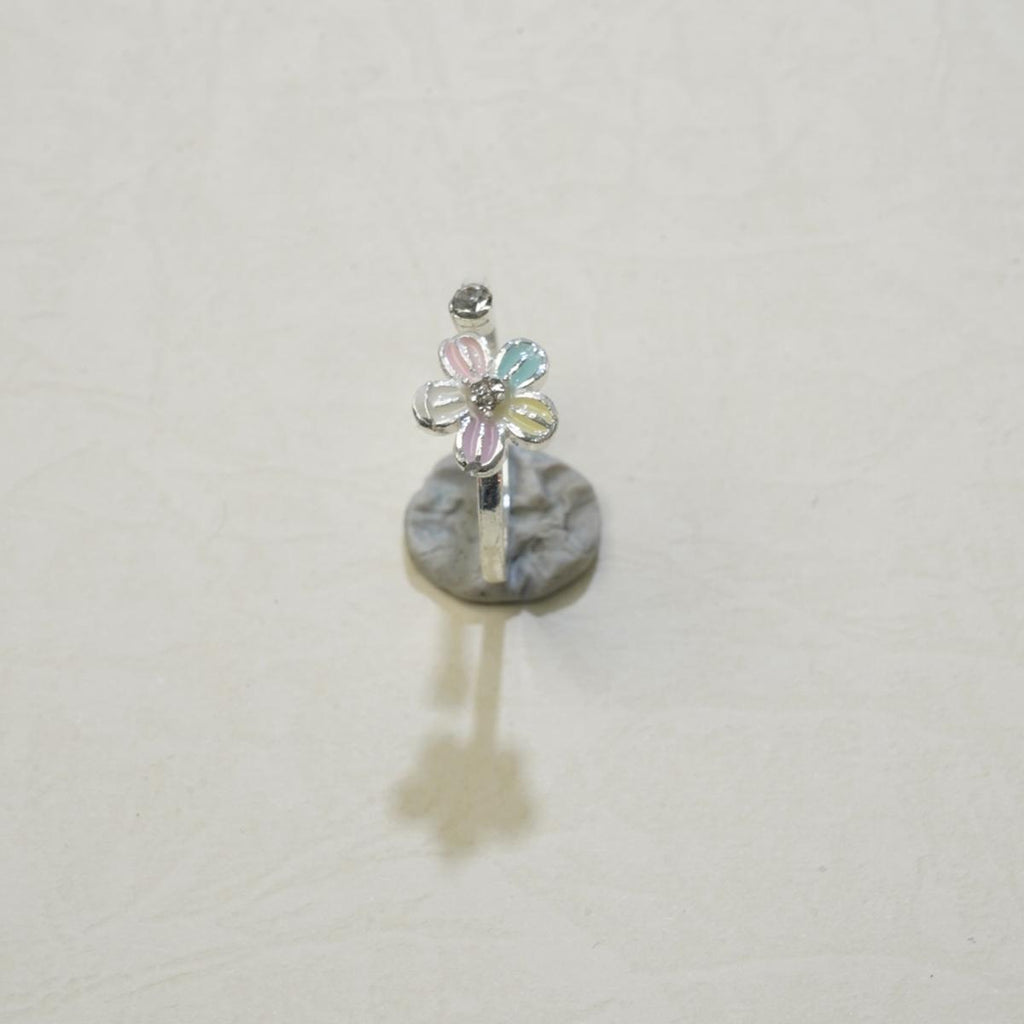 Cincin Bersalut Perak, Rekaan Bunga, Kelopak Enamel Berwarna-warni, Comel dan Manis, Untuk Gadis Muda stainless  steel  ring