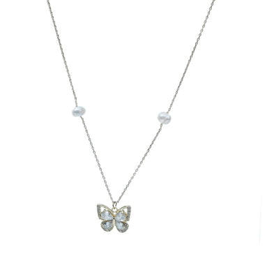 【Pendant Necklace】Delicate Butterfly Pearl Pandent Necklace, Elegant Zircon, Birthday Gift, Date Night Accessory for Women