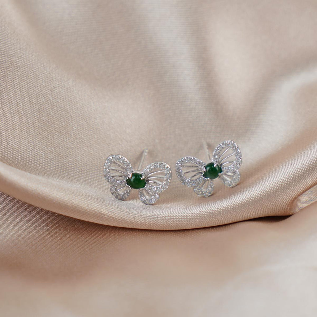【Stud Earrings】Butterfly Design Green Jade Zirconia Cluster Stud Earrings Elegant Nature-Inspired Jewelry for Women Special Occasions