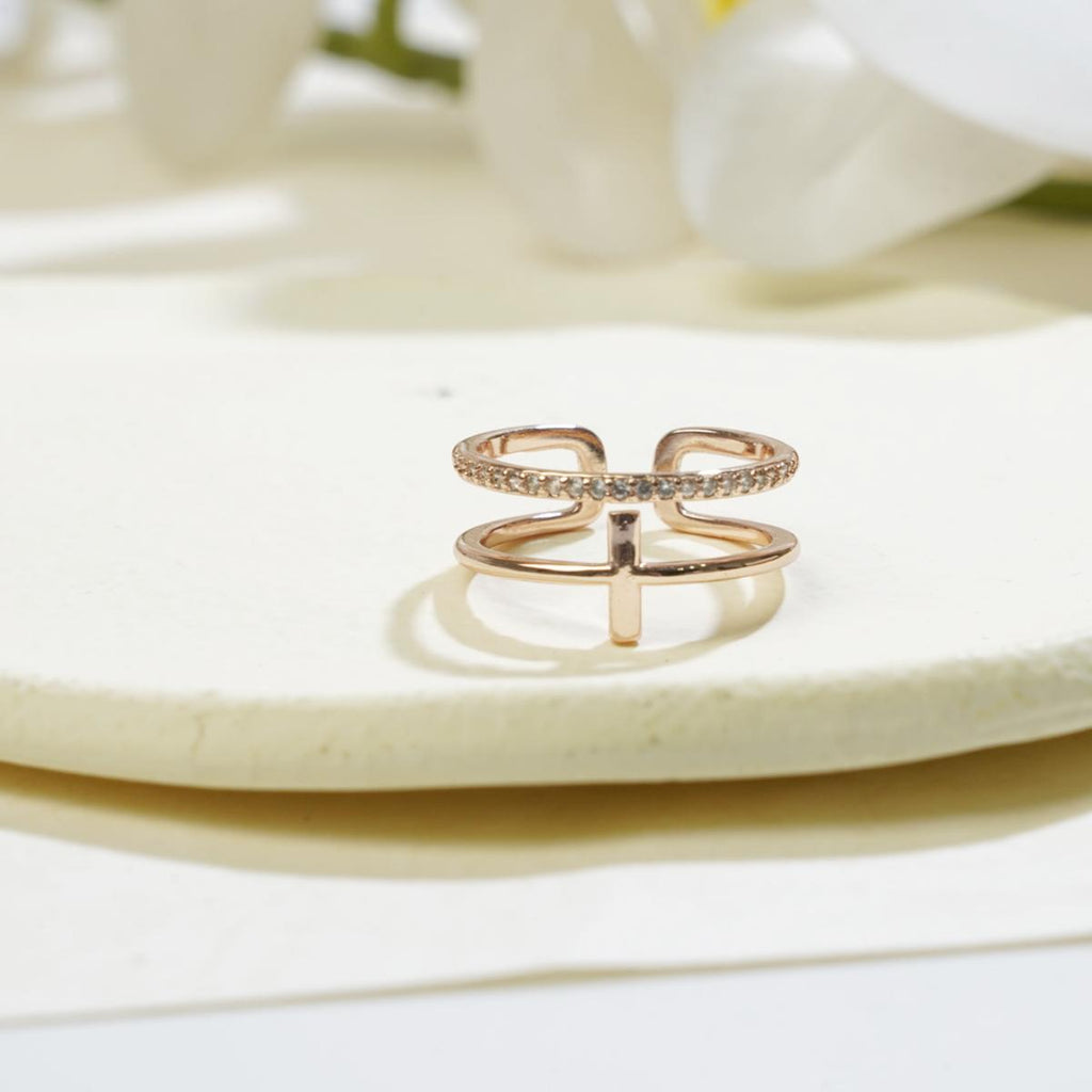 Gold-Plated & Silver Open Ring Set - Double Layer Elegant Minimalist Rings for Women