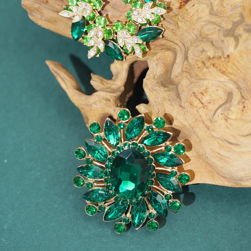Kerongsang Bujur Kristal Hijau, Gaya Vintaj, Elegan untuk Pakaian Formal Wanita, Sesuai untuk Fesyen Retro pin  brooch