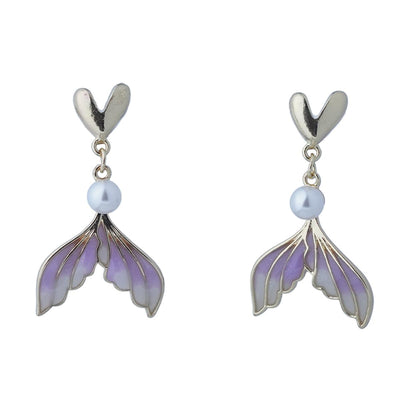 【Drop Earrings】Alloy Purple Gradient Mermaid Tail Earrings with Pearl & Heart, Romantic Fairycore Jewelry for Women