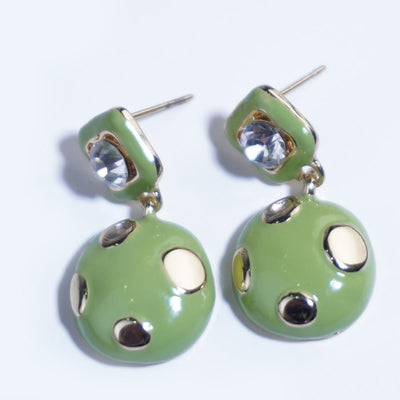【Drop Earrings】Green Enamel Earrings, Cute Design, Stylish Daily Accessories for Women