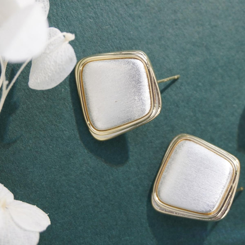 【Stud Earrings】Silver Geometric Irregular Rectangle Earrings, Minimalist Chic for Fashion Lovers