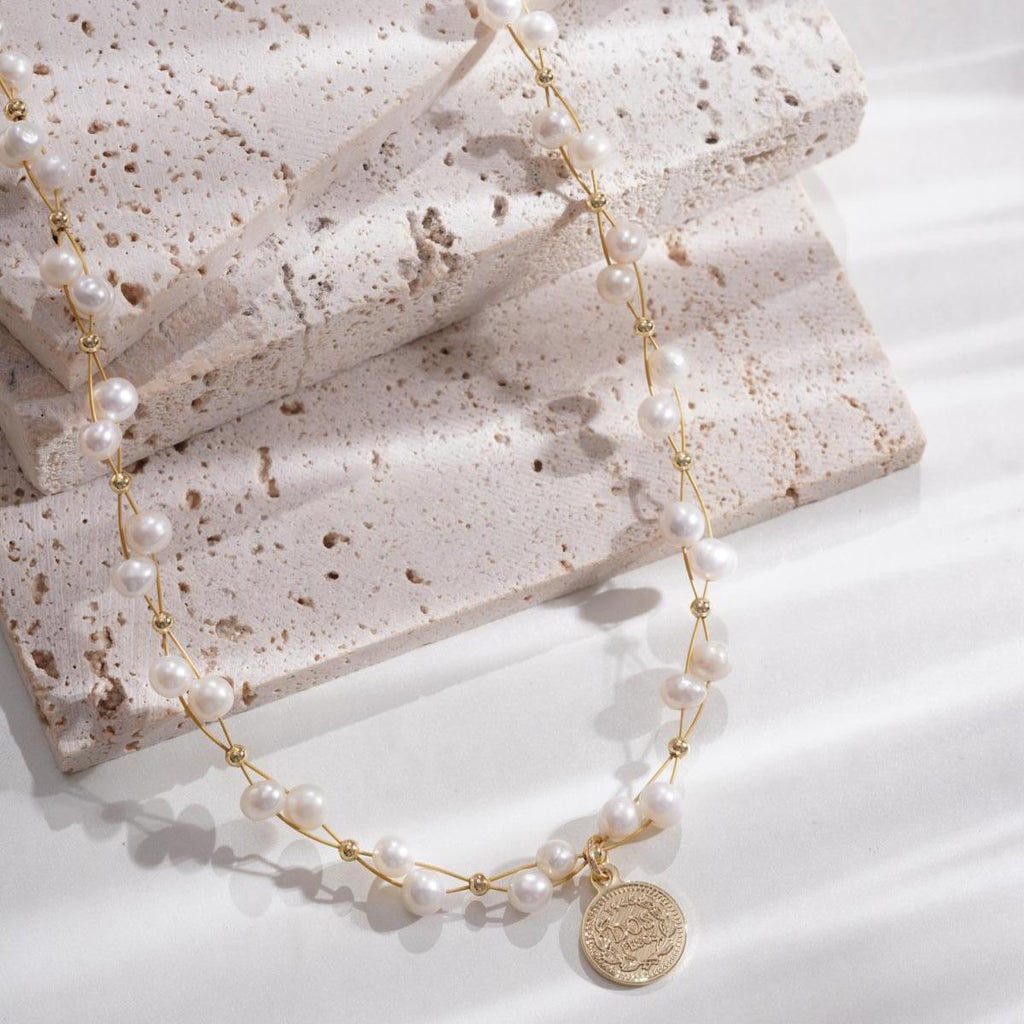 【Pendant Necklace】Interweave Copper Chain with Natural Pearl Necklace Delicate Pendant, Elegant Accessory for Ladies