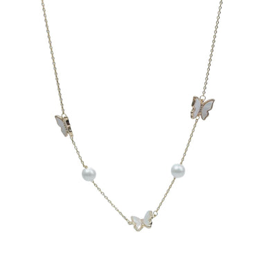 【Necklace】Elegant Romantic Necklace with Butterfly Pearl Pendant, Sweet & Vintage Style for Women