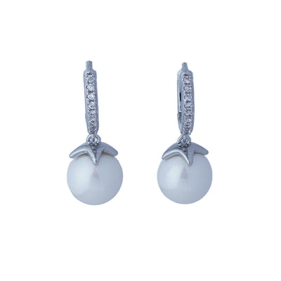 【Hoop Earrings】Alloy Silver - Plated Pearl Earrings with Zircon Inlaid, Elegant & Delicate for Women