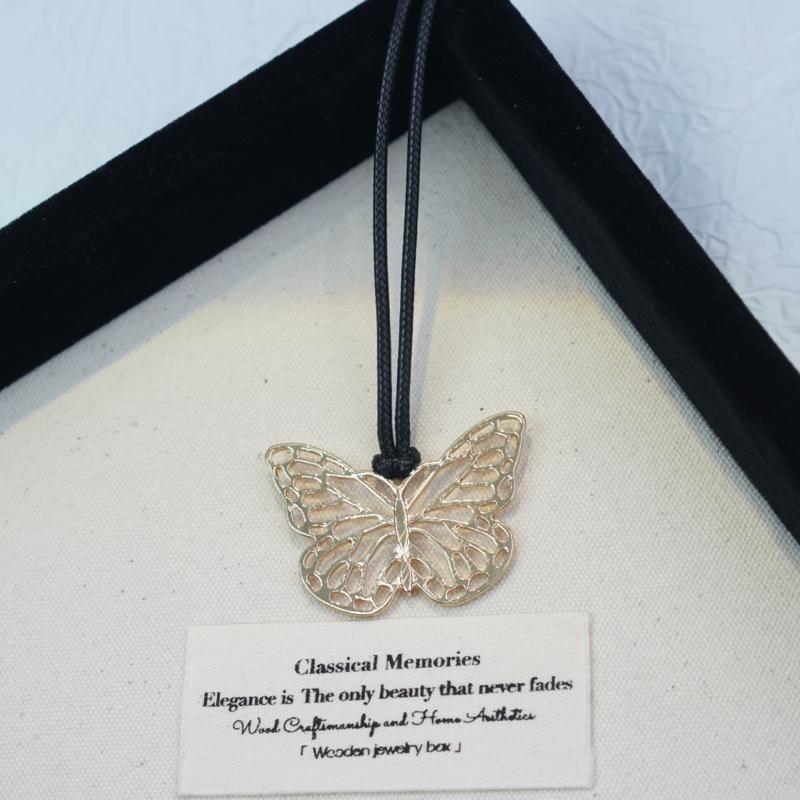 【Pendant Necklace】 Gold-Tone Butterfly Hollow-Out Pendant with Black Cord Necklace for Women - Elegant Lightweight Design, Everyday Versatile Jewelry