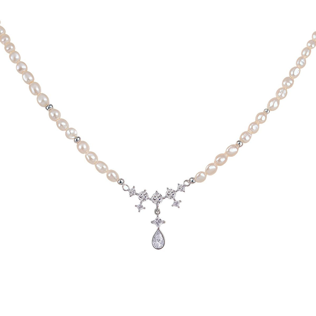 【Pendant Necklace】Copper Chain Natural Pearl Bead Pendant Necklace with Zirconia Accent, Fashion Accessory for Ladies, Perfect Gift for Birthday or Dating