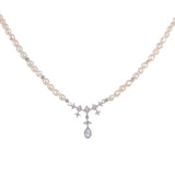 【Pendant Necklace】Copper Chain Natural Pearl Bead Pendant Necklace with Zirconia Accent, Fashion Accessory for Ladies, Perfect Gift for Birthday or Dating