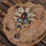 Floral Brooch with Gemstones & Vines - Vintage Asymmetrical Pin Jewelry for Women